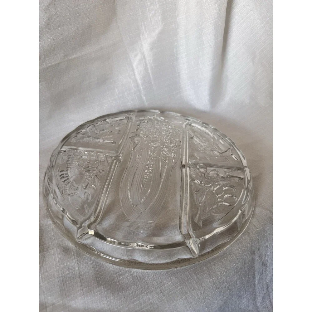 Indiana Glass Vintage Platter Relish Tray Heavy Pressed Glass 10 1/4 Inches